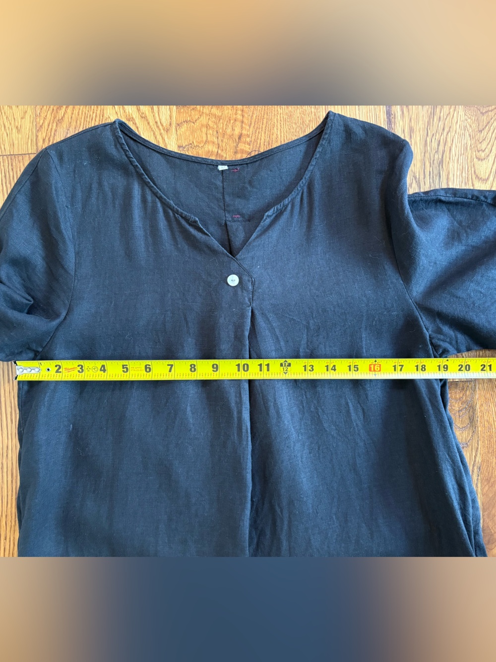 Minimalist 100% Linen Shift Dress Pockets Short Sleeve Lagenlook Black M - Picture 7 of 13